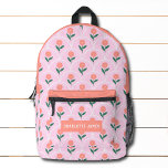 Roze perzik Moderne bloemige gepersonaliseerde naa Bedrukte Rugzak<br><div class="desc">Pink Peach Modern Floral Personalized Name Backpack is voorzien van een modern roze en perzik bloemmotief met uw gepersonaliseerde naam,  monogram of tekst. Perfect voor school,  sport,  sportschool,  reizen en meer. Ontworpen door ©Evco Studio www.zazzle.com/store/evcostudio</div>