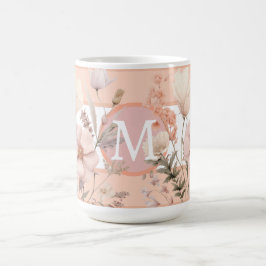 Roze & Perzik Mooie Wilde Bloemen Monogram Koffiemok