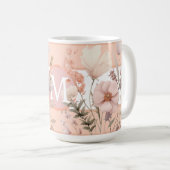 Roze & Perzik Mooie Wilde Bloemen Monogram Koffiemok (Voorkant rechts)