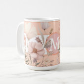 Roze & Perzik Mooie Wilde Bloemen Monogram Koffiemok (Voorkant links)