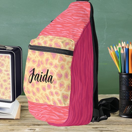 Roze Perzik Naam Dierlijke Print Cut Naai Sling Ba Sling Bag