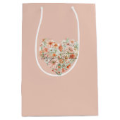 Roze Perzik Oranje Bloemhart Bruiloft Feest Medium Cadeauzakje (Voorkant)
