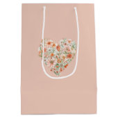 Roze Perzik Oranje Bloemhart Bruiloft Feest Medium Cadeauzakje (Achterkant)