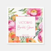 Roze perzik oranje pioenrozen elegante bruidsdouch servet (Voorkant)