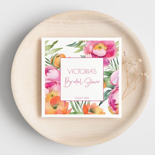 Roze perzik oranje pioenrozen elegante bruidsdouch servet