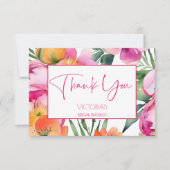 Roze perzik oranje pioenrozen elegante bruidsshowe bedankkaart (Voorkant)