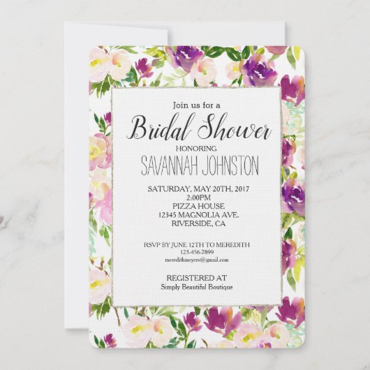 Roze Perzik Paarse Bourgogne Bloemen Vrijgezellenf Kaart (Voorkant)