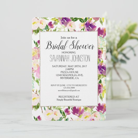 Roze Perzik Paarse Bourgogne Bloemen Vrijgezellenf Kaart (Staand voorkant)