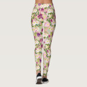 Roze Perzik Paarse Bourgogne Waterverf Bloemen Leggings (Achterkant)