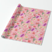 Roze Perzik Paarse Tuin Bloemen Cadeaupapier (Uitgerold)