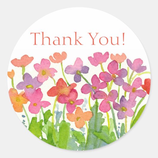 Roze perzik Paarse Waterverf bloemen dank u Ronde Sticker (Voorkant)