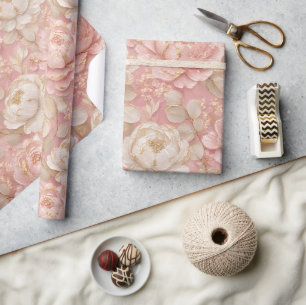 Roze Perzik Pioen Bloemig Goud Elegant  Cadeaupapier