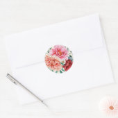 Roze Perzik Pioenrozen Bourgondiërode Bloemen Blad Ronde Sticker (Envelop)