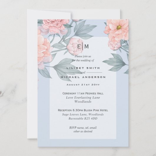 Roze Perzik Pioenrozen Trouw Uitnodiging Ontvangst (Voorkant)