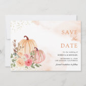 Roze Perzik Pompoen Bloemen Huwelijk Save The Date (Voorkant)
