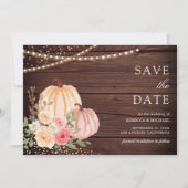Roze Perzik Pompoen Bloemen Schuur Hout Huwelijk Save The Date (Voorkant)