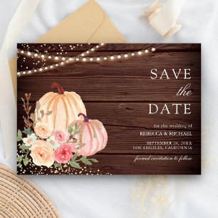 Roze Perzik Pompoen Bloemen Schuur Hout Huwelijk Save The Date