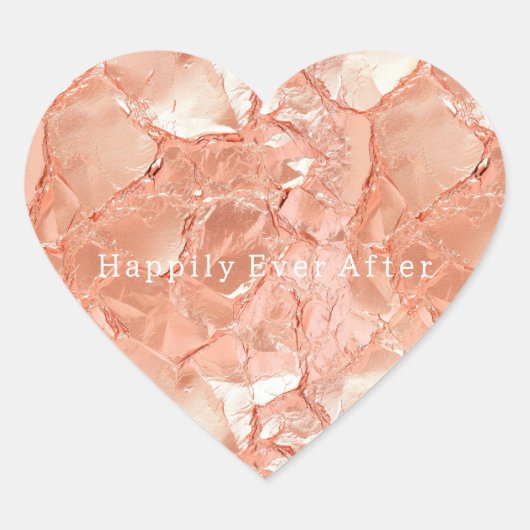 Roze Perzik Roos Gouden Glam Bruiloft Hart Sticker (Voorkant)