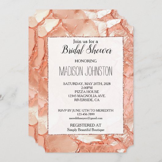 Roze Perzik Roos Gouden Glam Kaart (Voorkant / Achterkant)