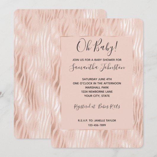 Roze Perzik Roze Zebra Baby Shower Kaart (Voorkant / Achterkant)