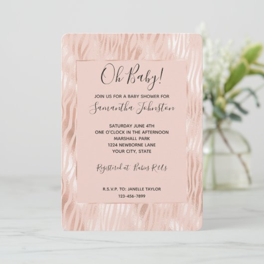 Roze Perzik Roze Zebra Baby Shower Kaart (Staand voorkant)