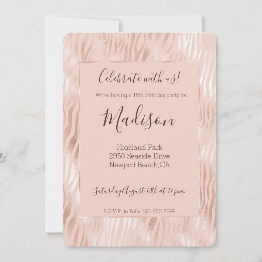 Roze perzik roze zebraprint kaart (Voorkant)