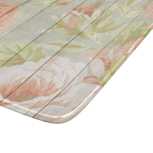 Roze Perzik Rozen Country Fence Glass Snijplank (Hoek)