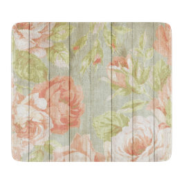 Roze Perzik Rozen Country Fence Glass Snijplank