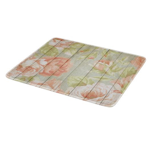 Roze Perzik Rozen Country Fence Glass Snijplank (Hoek)