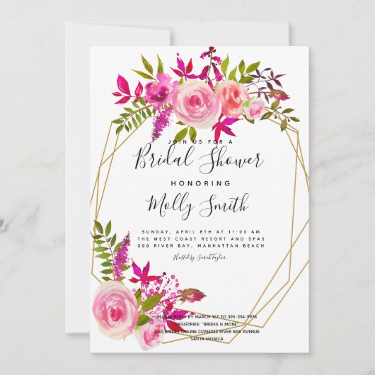 Roze Perzik Rozen Waterverf Bloemen Vrijgezellenfe Kaart (Voorkant)