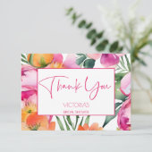 Roze perzik sinaasappel pioenen elegant vrijgezell bedankkaart (Staand voorkant)