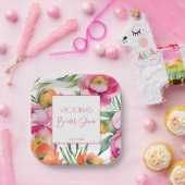 Roze perzik sinaasappel pioenen elegant vrijgezell papieren bordje (Feest)