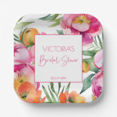 Roze perzik sinaasappel pioenen elegant vrijgezell papieren bordje (Voorkant)