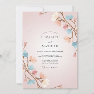 Roze Perzik Tak Eucalyptus Bruiloft Kaart