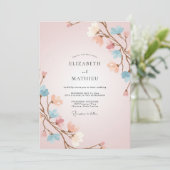 Roze Perzik Tak Eucalyptus Bruiloft Kaart (Staand voorkant)