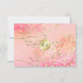 Roze perzik takken bruiloft bedankkaart (Achterkant)