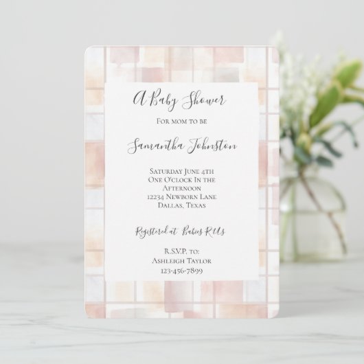 Roze Perzik Vierkanten Baby Shower Kaart (Staand voorkant)