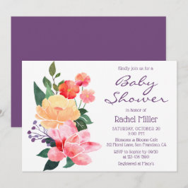 Roze Perzik Waterverf Bloemachtige Baby Shower Kaart