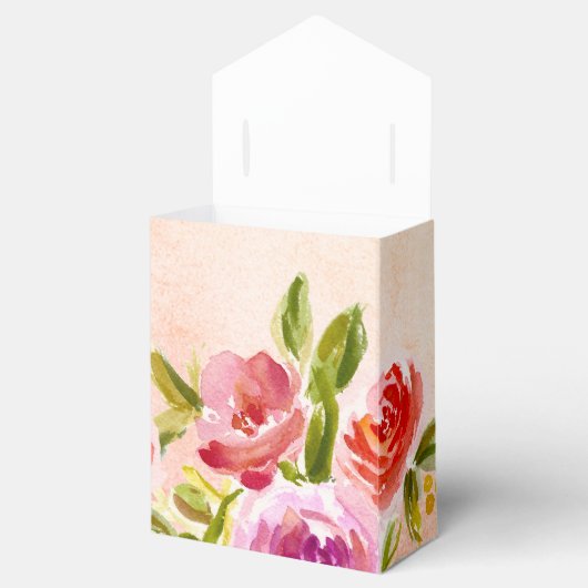 Roze Perzik Waterverf Bloemachtige Trouwfeest Bedankdoosjes (Geopend)