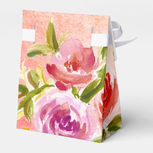 Roze Perzik Waterverf Bloemachtige Trouwfeest Bedankdoosjes (Achterkant)