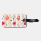 Roze Perzik Waterverf Bloemen en Strepen Monogram Bagagelabel (Achterkant horizontaal)