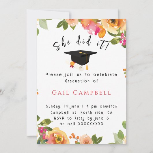 Roze & perzik waterverf bloemenfoto kaart (Voorkant)