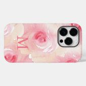 Roze Perzik Waterverf Bloemenmonogram Case-Mate iPhone Case (Achterkant (horizontaal))