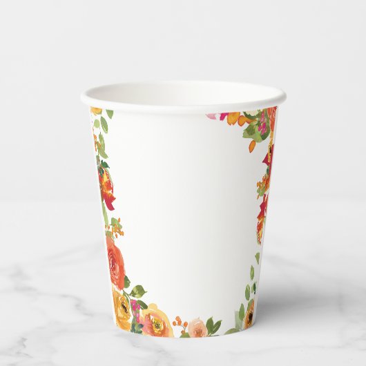 Roze & perzik waterverf bloemig papieren bekers (Achterkant)