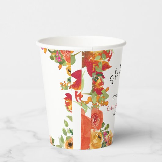 Roze & perzik waterverf bloemig papieren bekers (Rechts)