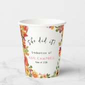 Roze & perzik waterverf bloemig papieren bekers (Voorkant)