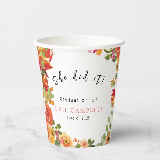 Roze & perzik waterverf bloemig papieren bekers (Voorkant)