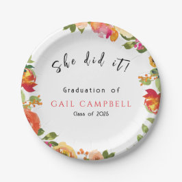 Roze & perzik waterverf bloemig papieren bordje