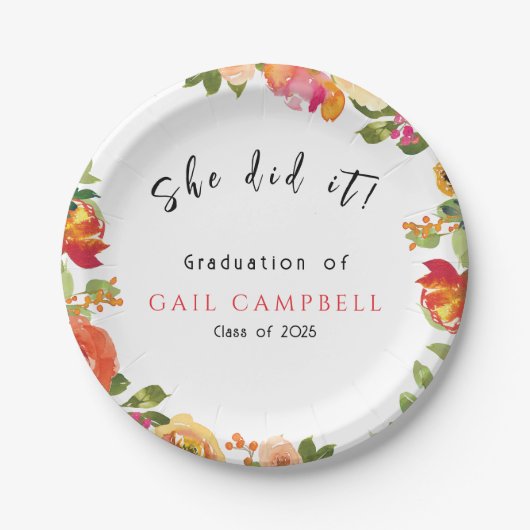 Roze & perzik waterverf bloemig papieren bordje (Voorkant)