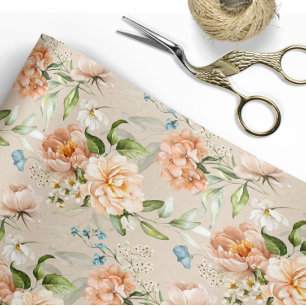 Roze & Perzik Waterverf Bloemmotief Bruiloft Cadeaupapier